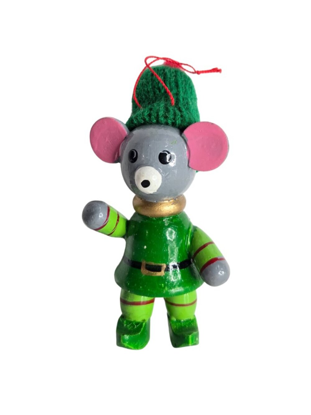 Vintage Fun Farm Wooden Christmas Tree Ornament Mouse 3"